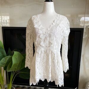 Woman’s Mia Lace Babydoll Tunic Blouse Ivory Boho Cottagecore Size Large